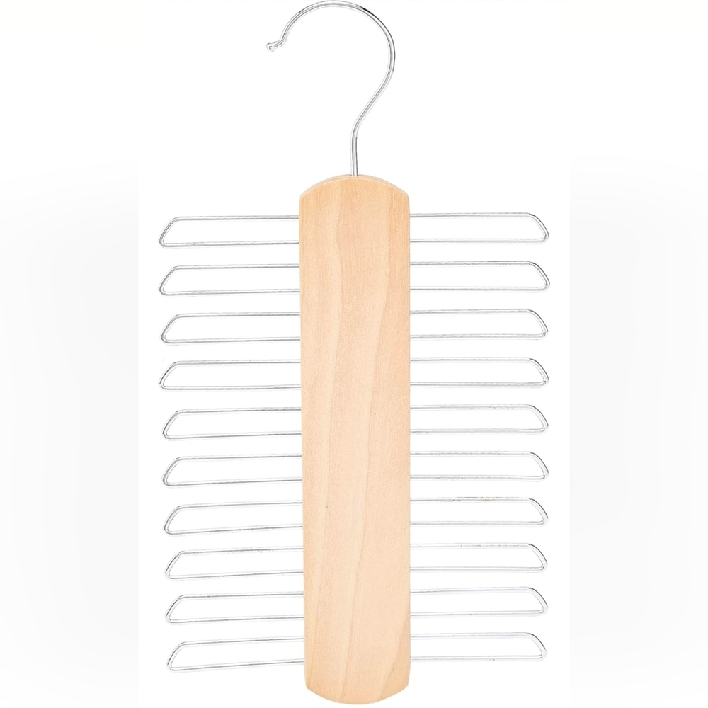 Wooden Tie Hanger & Belt Rack - Natural, 2-Pack Organizer New